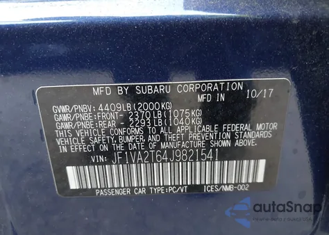 2018 Subaru Wrx Sti Limited from USA, damaged, VIN JF1VA2T64J9821541